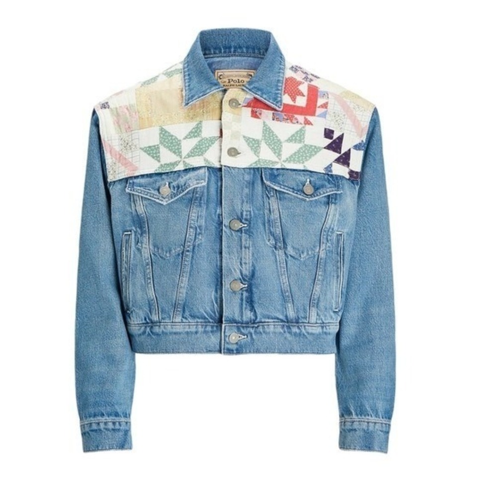 Polo Ralph Lauren Quilted Patchwork Denim Trucker Jacket Floral Star Details XXL